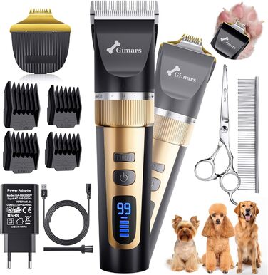 Набір для стрижки собак Gimars 4-в-1: машинка, тример, 7000 об/хв, тиха, USB, для щільного хутра, золотий