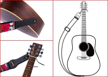 Гітарний ремінь Rayzm з бавовни для акустичної, електрогітари та бас-гітари з кишенькою для медіатора, рожевий принт, ширина 5 см, регульована довжина