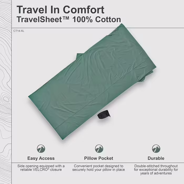 Cocoon Travelsheet Travel Blanket, Cotton, Cactus Blue, 238 x 117 cm