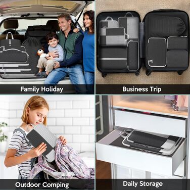 Органайзер для валізи Avmvnvc, набір 10 штук: кубики для пакування одягу, компресійні мішечки, органайзер для подорожей з косметичкою, для рюкзака та валізи, чорний