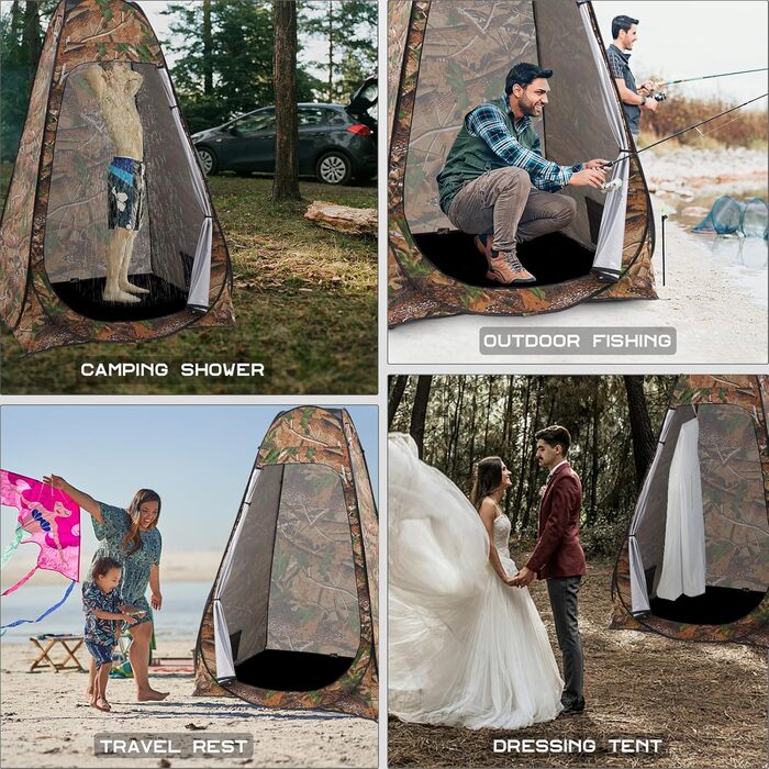 Brian & Dany Pop Up Camping Shower Tent - Portable Changing Tent with Rain Protection & Windows - Outdoor Privacy Shelter, UPF 50+ Waterproof, 120x120x190cm Camo Green