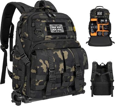 Рюкзак для камери з відділенням для ноутбука 15,6 дюймів - водонепроникний, міцний фоторюкзак для Canon, Nikon, DJI | Знімний вкладиш, кріплення для штатива, чорний камуфляж