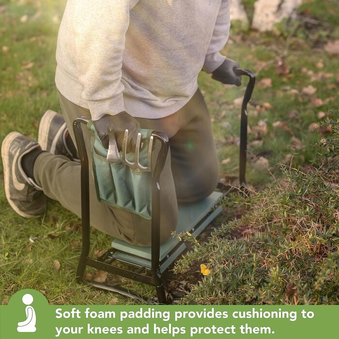 BLOSTM 2-in-1 Garden Kneeler and Seat – foldable, portable garden kneepads & garden stool with handles, thick soft foam cushion, high load capacity (up to 150 kg)