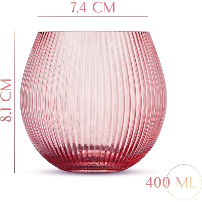 GLASSIQUE CADEAU Набір склянок для джину та тоніку Art Deco, рожеві з золотим кантом, 4 шт, 400 мл | Склянка для коктейлів з кришталю | Подарунковий набір для любителів джину
