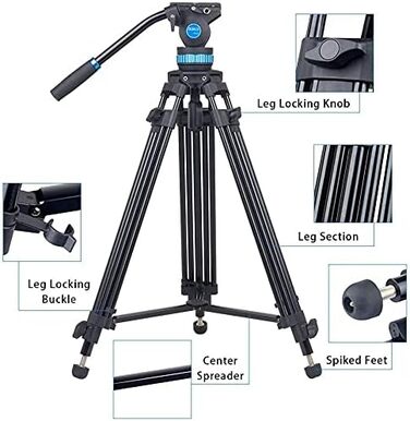 Штатив відео SIRUI SH-15: Алюмінієвий штатив для відеозйомки з поворотним кріпленням 360°, 155 см, навантаження до 10 кг. Підходить для DSLR, відеокамер та камер.