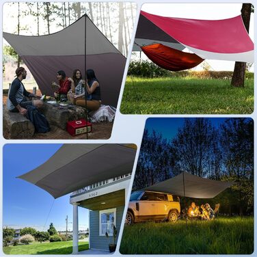 Тент Forceatt Zeltplane 3.7x4.3 м, Ultraleicht, 6 кріплень, Анти-UV, Водонепроникний. Для кемпінгу, піших прогулянок та відпочинку на природі. Темно-синій & сірий (Червоний & сірий)