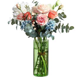 Скляна ваза для квітів ComSaf, 20 см, зелена - для букетів, тюльпанів, пампас, орхідей, троянд