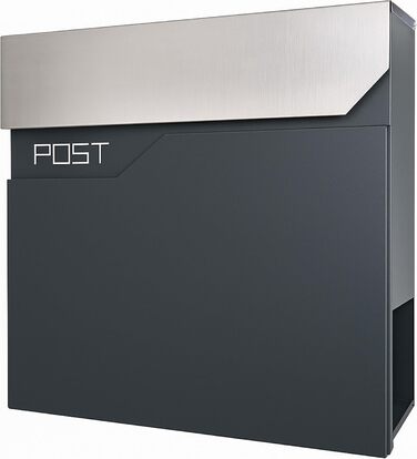 Поштова скринька Verda Anthracite з газетницею, порошкове покриття AkzoNobel, 2 ключі, табличка з ім'ям, дизайнерська настінна поштова скринька з нержавіючої сталі