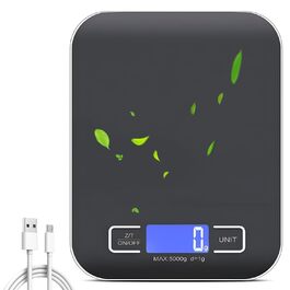 Цифрова кухонна вага, 10 кг/1 г, USB, акумулятор, LCD дисплей, функція тарування, професійна, металевий корпус (білий/чорний)