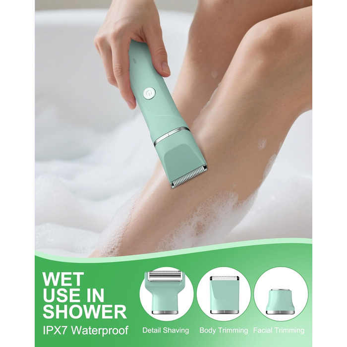 Електричний жіночий тример 3-в-1 для обличчя, ніг, рук, під пахвами та зоною бікіні, водонепроникний, перезаряджається (зелений)