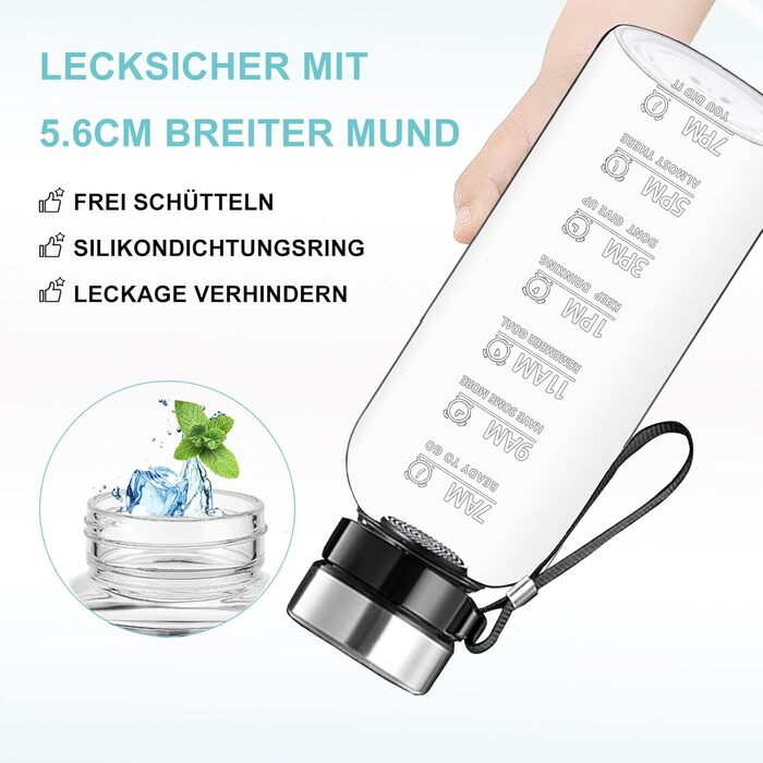 RNCKUUE 2 Liter Glass Bottle, 2l Glass Drinking Bottle, Glass Water Bottle with Strainer, Neoprene Sleeve, Bottle Brush (1500 ml, Filter Screen)