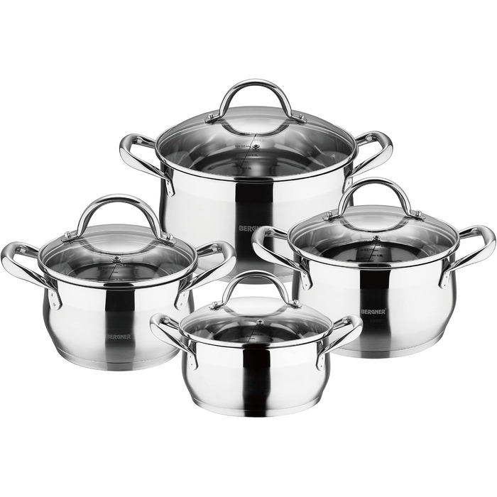 Bergner 8-Piece Cookware Set, Stainless Steel, Steel, TLG 3 Liter