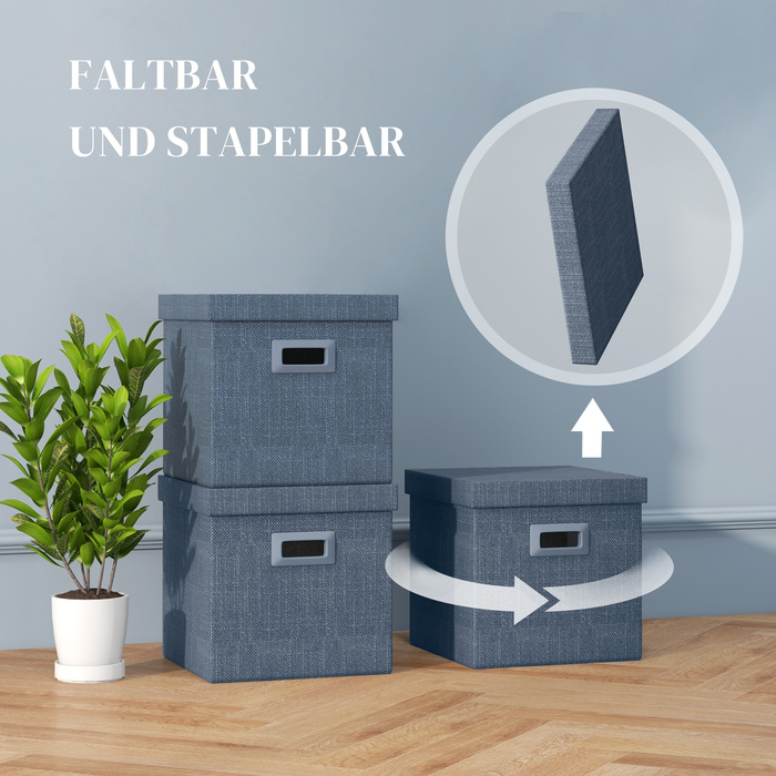 HOMCOM Storage Boxes 2-Pack, Stackable Storage Cubes, Foldable Storage Box for Living Room, Bedroom, 30 x 30 x 29 cm, Blue | Aosom
