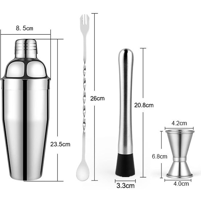 Stainless Steel Cocktail Mix Set - 14 Piece Bartender Kit with Bamboo Stand - 750ml Shaker Set - Perfect Gift