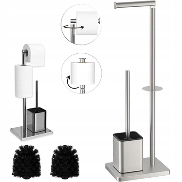 Тримач для туалетного паперу та йоржик 2в1, підлоговий стійка для ванної кімнати, сріблястий, 66 см