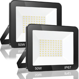 YIQIBRO LED Floodlights Outdoor, IP67 Waterproof Floodlight, 10000LM 6500K Cold White Super Bright LED Spotlight Outdoor Floodlight for Warehouse, Garden, Garage, Yard, Parking Lot (50W*2)