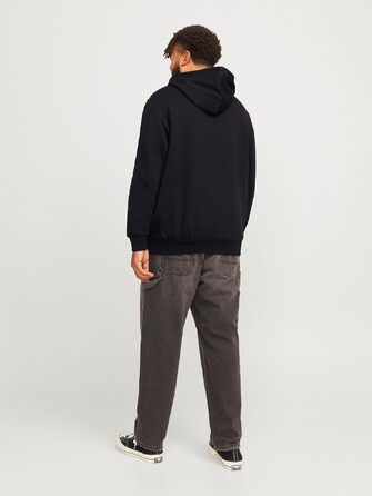 Чоловічий теплий худі з принтом JACK & JONES JJEOGO Basic — чорний, великий розмір (8XL), регулярний крій