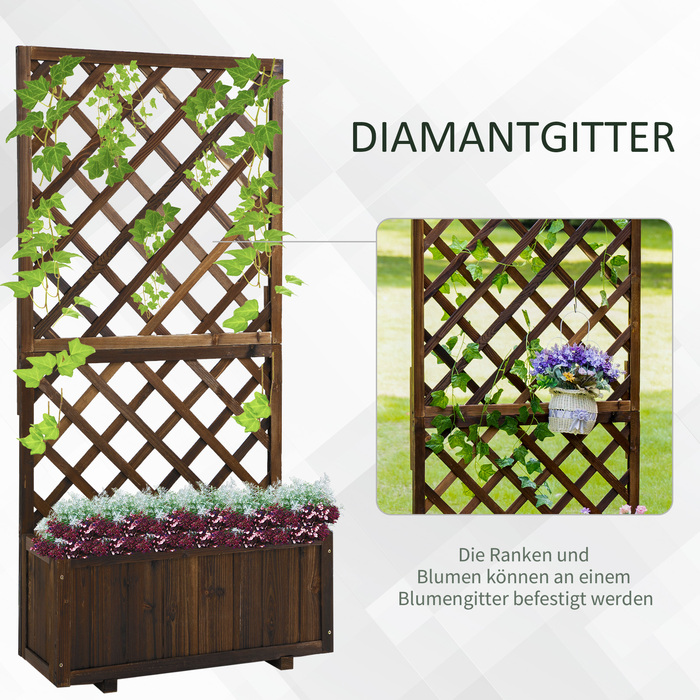 Outsunny Raised Garden Bed with Trellis and Planter Box made of Wood, 72.5x31.5x149.5cm, ideal for climbing plants & roses in the garden