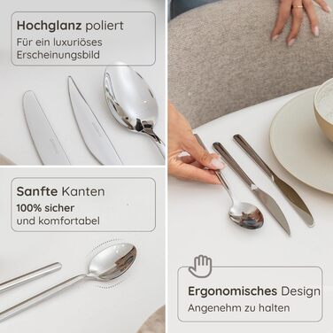 Набір столових приборів 36 предметів з нержавіючої сталі 18/0 на 6 осіб, сріблястий: ножі, виделки, ложки, ніж для стейка, виделка для торта, для повсякденного використання та прийому гостей, безпечні для посудомийної машини
