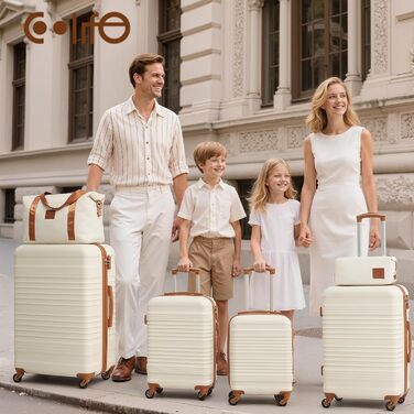 Набір валіз COOLIFE 6 шт: дорожній набір 16', 20', 24', 28' + сумка для подорожей та туалетна сумка | ABS, 360° колеса, TSA-замок для Європи, круїзів та навчання за кордоном – необхідний дорожній набір для сімейного відпочинку, білий/коричневий