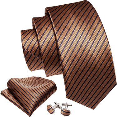 Комплект краваток Barry.Wang: Шовкові краватки, нагрудна хустинка, запонки, смугасті та клітинчасті моделі для святкової події або весілля. Колір: кавовий.