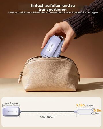 Світлодіодна лампа для читання Glocusent з прищіпкою, 20 LED, USB-аккумулятор, 5 режимів кольорової температури та регулювання яскравості, гнучка на 360°, лавандова