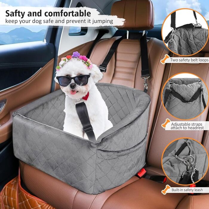 Автокрісло для собак Ejoyous - сіре, для малих та середніх порід, до 15.9 кг, з memory foam