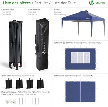 VOUNOT® Gazebo 3x3m Waterproof Stable Winterproof, Pop-Up Folding Gazebo with 4 Side Walls and 3 Sandbags, Folding Party Tent Garden Tent Garden Gazebo incl. Bag, Green (pop up gazebo blue)