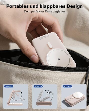 Бездротова зарядна станція KPON MagSafe 3-в-1 для iPhone 17-12, Apple Watch 11-2 та AirPods, складана швидка зарядка з адаптером 20W, Рожева