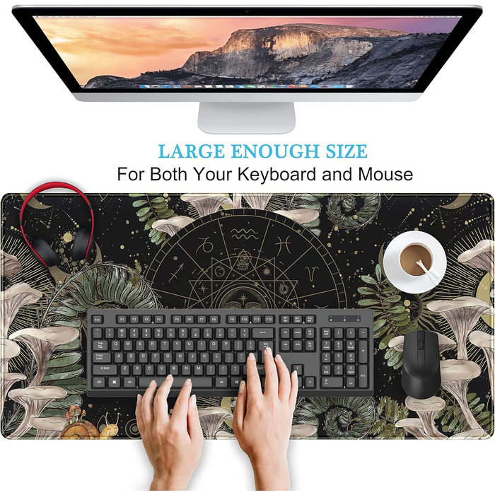 Килимок для миші Moon Mushroom XXL 80x40 см - Чорний, для геймінгу та офісу