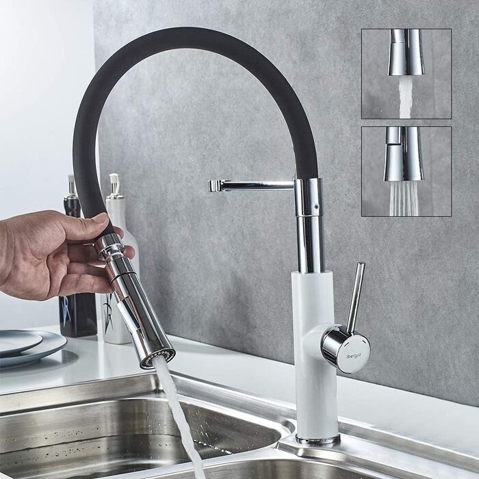 Кухонний змішувач Ibergrif з душем, чорний, з гнучким виливом