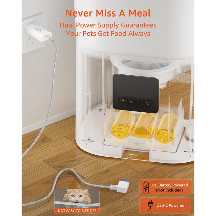 Автоматичний годівниця для котів Balimo 3L з таймером, нічником та мискою з нержавіючої сталі, для собак та котів, Fresh Lock