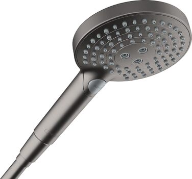 hansgrohe Raindance Select S - water-saving showerhead 9 l/min (EcoSmart), hand shower with 3 spray patterns, round shower head (⌀ 120 mm), water-saving showerhead with anti-limescale function, (with PowderRain jet, Brushed Black Chrome, 3 spray patterns including PowderRain)