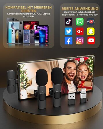 Беспроводной петличный микрофон XZ-K5 для iPhone/iPad/Android/Laptop с шумоподавлением (2 шт.)