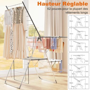 Сушарка для білизни Innotic: компактна, розкладна, зі 4 крилами, стабільна, для ванної, балкону, радіатора (сіра)