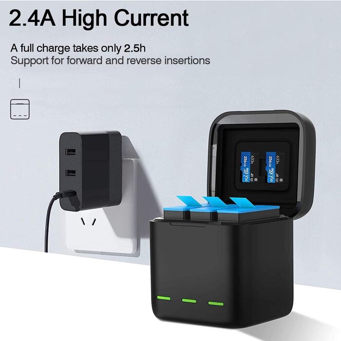 Зарядний пристрій для GoPro Hero 13 Black — 3-канальний зарядний пристрій з швидкою зарядкою, USB-C кабель. Сумісний з GoPro Hero 13 Black, оригінальним акумулятором (без акумулятора). Підходить для Hero 12/11/10/9