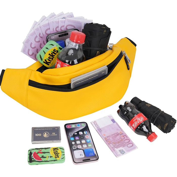 Сумка на пояс для чоловіків та жінок з PU шкіри, поясна сумка, спортивна сумка-шоппер, сумка на стегно для подорожей, піших прогулянок, тренувань з собакою та активного відпочинку на природі (Жовта)