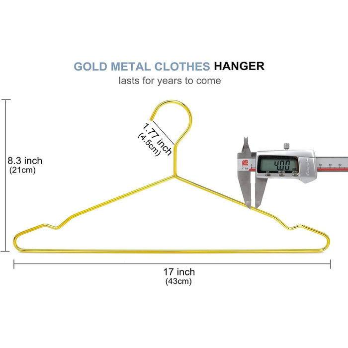 Amber Home 20-Piece 43cm Gold Iron Clothes Hangers, Metal Clothes Hangers with Non-Slip Groove for Suit, T-Shirt, Shirt, Jacket, Dress, Pants, Robust and Durable
