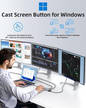 Док-станція USB-C 13-в-1 для ноутбуків: Dual Monitor, HDMI, DisplayPort, USB 3.0, Ethernet, PD 100W, SD/TF, Audio/Mic (сірий)
