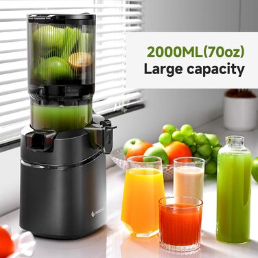 AMZCHEF 250W Автоматичний універсальний соковичавник 250W, 145 мм, 1,8 л, для овочів та фруктів, Slow Juicer з потрійним фільтром - Чорний