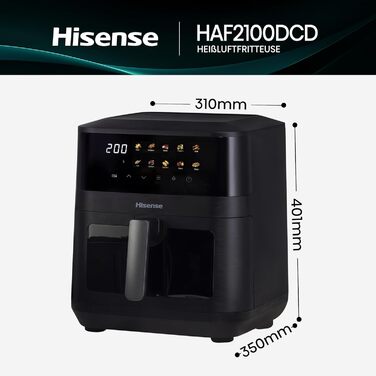 Фритюрниця без олії Hisense HAF2700DCD, 2700 Вт, 11 л, 8 програм, антипригарне покриття, дисплей, енергоефективна, SyncServe, чорна