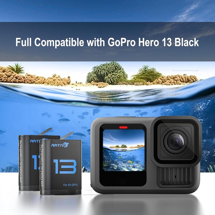 Акумулятор для GoPro Hero 13 (2 шт.) 2100mAh + Тризарядний USB-пристрій для зарядки - Сумісний з екшн-камерою Hero 13 Black
