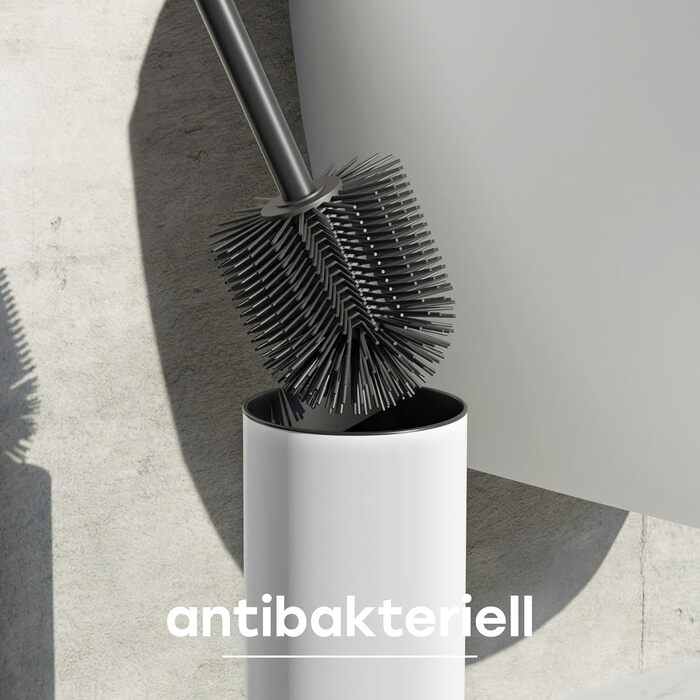 Щітка для унітазу з нержавіючої сталі та силікону з дискретним тримачем, антибактеріальна, з бризгозахистом