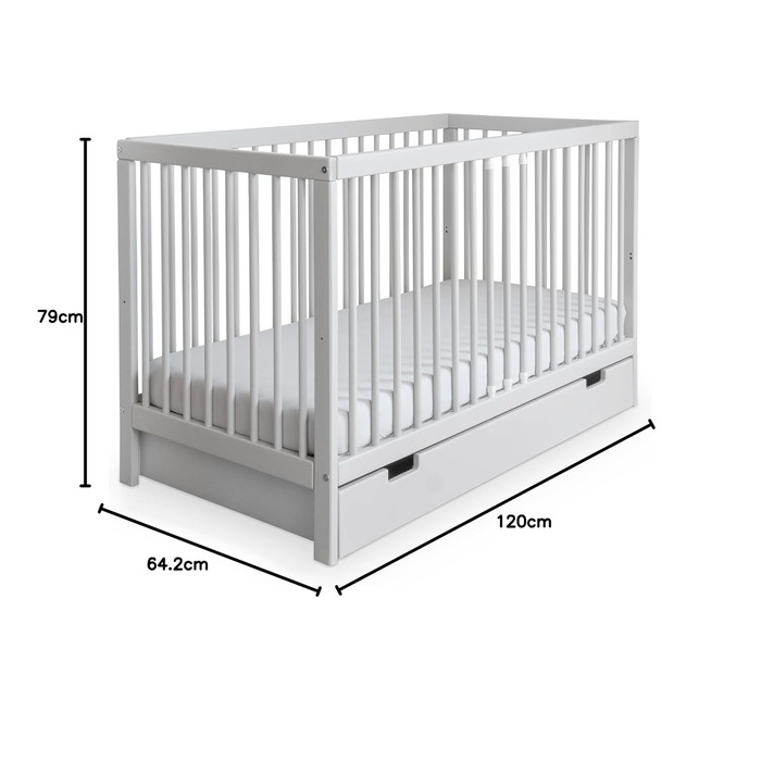 Ehrenkind® Baby Bed PUR including drawer 140x70 made of beechwood | Light Grey | Cot 9-fold height adjustable with removable bars | Baby Bed 140x70cm Pur + Drawer Light Grey