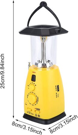 VGEBY LED Camping Lantern, 8 LED Solar Crank Lantern Hand Crank Lantern Rechargeable Solar Lantern With AM/FM Radio FOR Camping, Storms, Power Outages, Hiking, Walking, Festivals, Caravans