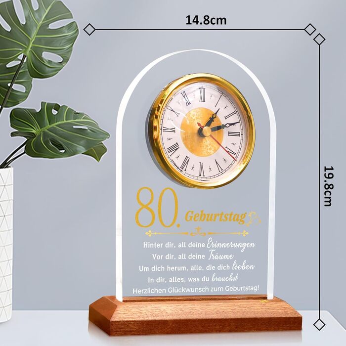 OkiyiD 80th Birthday Gifts for Women, Special Birthday Gift - Quartz Table Clock, Cool Gift Ideas, Decoration for Couples, Parents, Grandparents (80th Birthday)