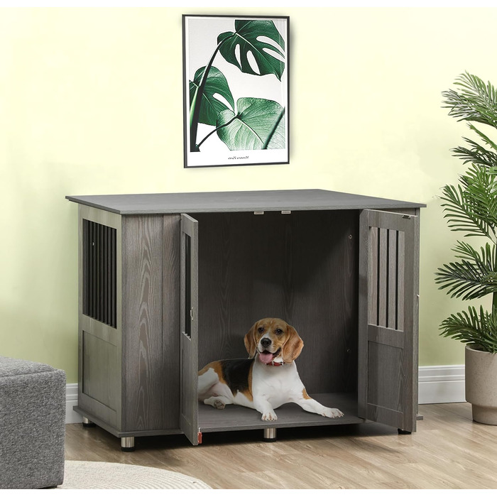Клітка для собак PawHut - переноска для собак, хатня собача будка з замком, сірим кольором, 85 x 55 x 87 см (114 x 60 x 82 см)