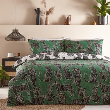 Комплект постільної білизи furn. Witchy Vibes для ліжка Super-King-Size, колір іржаво-помаранчевий (230x220 см), принт Дика кішка, джунглі