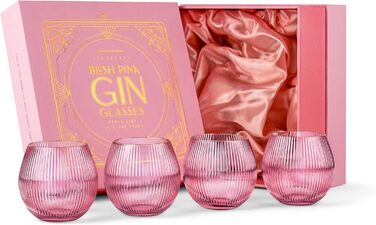 GLASSIQUE CADEAU Набір склянок для джину та тоніку Art Deco, рожеві з золотим кантом, 4 шт, 400 мл | Склянка для коктейлів з кришталю | Подарунковий набір для любителів джину