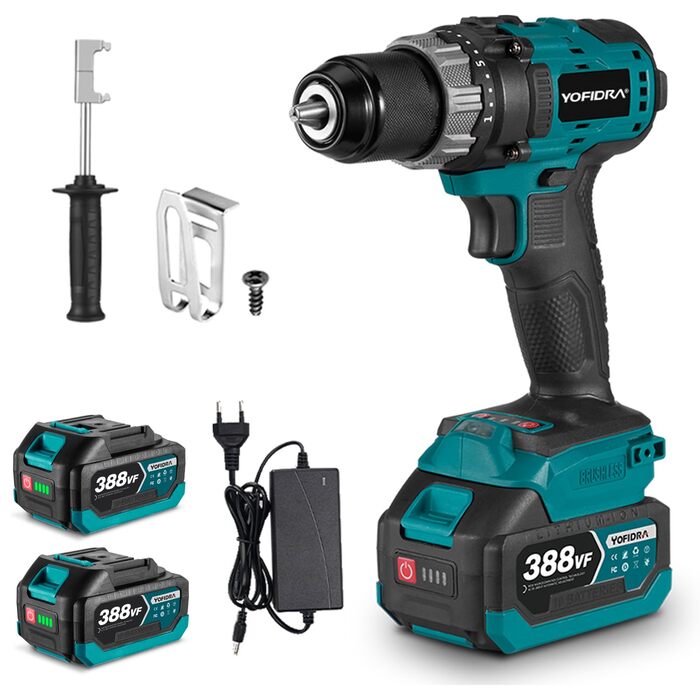 Yofidra Акумуляторний шуруповерт 21V, 13 мм, 2 швидкості, комплект з 2 акумуляторами 3.0Ah, 25+3 рівня моменту, 80 Нм, LED-підсвічування, для дому та саду, DIY